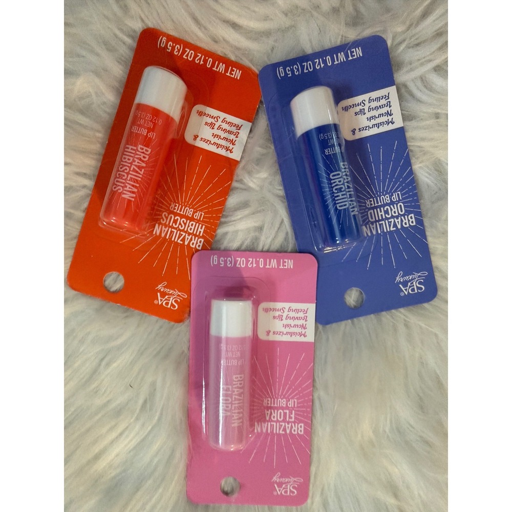 Spa Luxury Brazilian Lip Butter 3 Pack Hibiscus Flora Orchid Moisturizing Balm